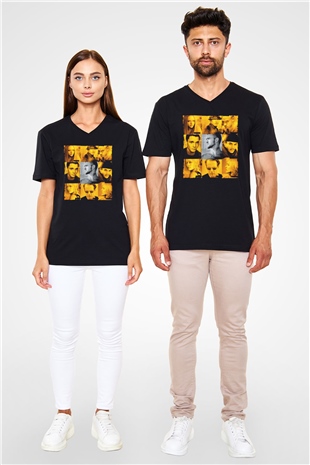 Unisex Rehine (Alpha Dog) Baskılı Siyah V Yaka T-shirt