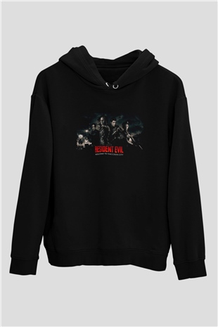 Unisex Resident Evil Baskılı Siyah Kapüşonlu Sweatshirt