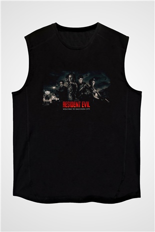 Unisex Resident Evil Baskılı Siyah Kolsuz T-shirt