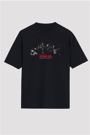 Unisex Resident Evil Baskılı Siyah Oversize T-shirt