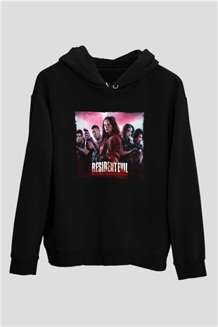 Unisex Resident Evil Raccoon Şehri (Resident Evil Welcome to Raccoon City) Baskılı Siyah Kapüşonlu Sweatshirt