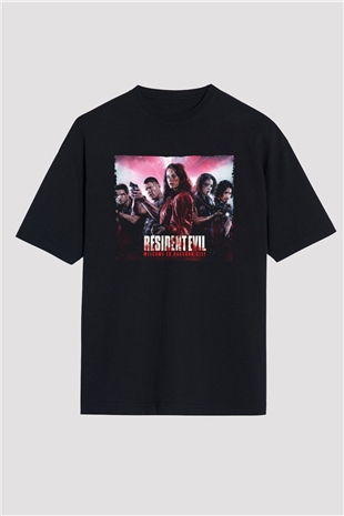 Unisex Resident Evil Raccoon Şehri (Resident Evil Welcome to Raccoon City) Baskılı Siyah Oversize Tişört