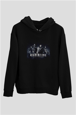 Unisex Resident Evil Raccoon Şehri (Resident Evil Welcome to Raccoon City) Baskılı Siyah Kapüşonlu Sweatshirt