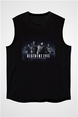 Unisex Resident Evil Raccoon Şehri (Resident Evil Welcome to Raccoon City) Baskılı Siyah Kolsuz T-shirt