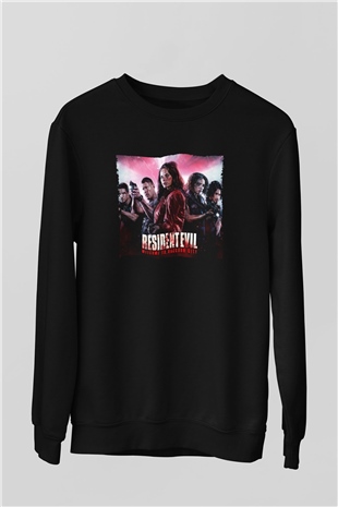 Unisex Resident Evil Raccoon Şehri (Resident Evil Welcome to Raccoon City) Baskılı Siyah Sweatshirt