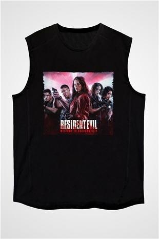 Unisex Resident Evil Raccoon Şehri (Resident Evil Welcome to Raccoon City) Baskılı Siyah Kolsuz Tişört