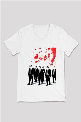 Unisex Rezervuar Köpekleri (Reservoir Dogs) Baskılı Beyaz V Yaka Tişört