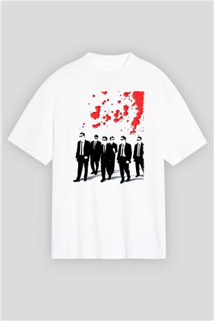 Unisex Rezervuar Köpekleri (Reservoir Dogs) Baskılı Beyaz Oversize Tişört