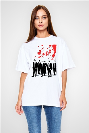 Unisex Rezervuar Köpekleri (Reservoir Dogs) Baskılı Beyaz Oversize Tişört
