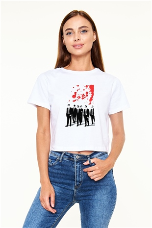 Unisex Rezervuar Köpekleri (Reservoir Dogs) Baskılı Beyaz Crop Top Tişört