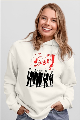 Unisex Rezervuar Köpekleri (Reservoir Dogs) Baskılı Beyaz Kapüşonlu Sweatshirt