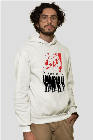 Unisex Rezervuar Köpekleri (Reservoir Dogs) Baskılı Beyaz Kapüşonlu Sweatshirt