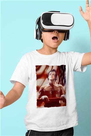 Unisex Rocky Baskılı Beyaz Çocuk Tişört