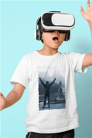 Unisex Rocky Baskılı Beyaz Çocuk Tshirt