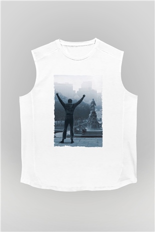 Unisex Rocky Baskılı Beyaz Kolsuz Tshirt