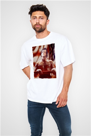 Unisex Rocky Baskılı Beyaz Oversize Tişört