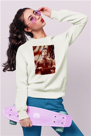 Unisex Rocky Baskılı Beyaz Sweatshirt