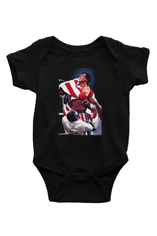 Unisex Rocky IV Baskılı Siyah Bebek Body - Zıbın