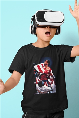 Unisex Rocky IV Baskılı Siyah Çocuk Tshirt