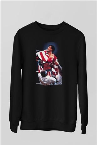Unisex Rocky IV Baskılı Siyah Sweatshirt