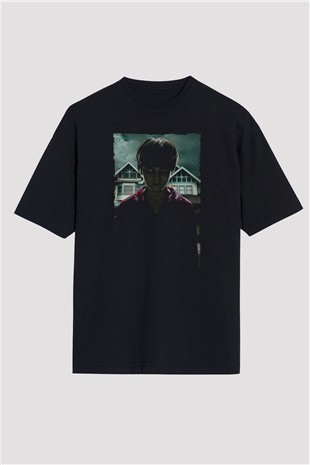 Unisex Ruhlar Bölgesi (Insidious) Baskılı Siyah Oversize Tişört