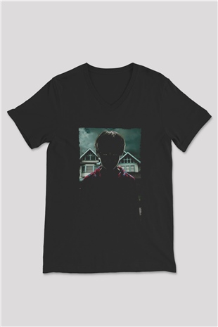 Unisex Ruhlar Bölgesi (Insidious) Baskılı Siyah V Yaka Tişört