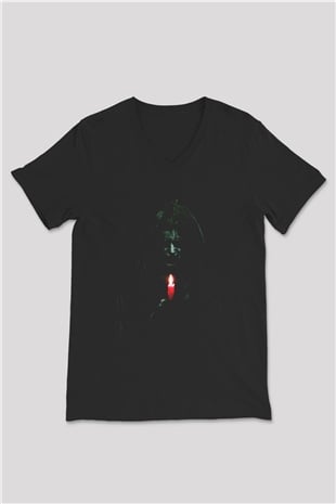 Unisex Ruhlar Bölgesi (Insidious) Baskılı Siyah V Yaka Tshirt