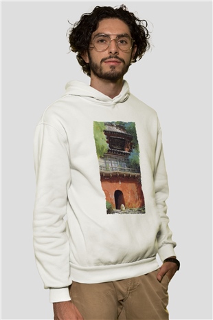 Unisex Ruhların Kaçışı (Spirited Away) Baskılı Beyaz Kapüşonlu Sweatshirt