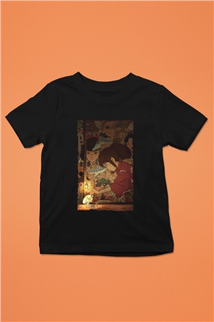 Unisex Ruhların Kaçışı (Spirited Away) Baskılı Siyah Çocuk T-Shirt