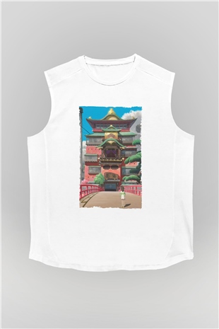 Unisex Ruhların Kaçışı (Spirited Away) Baskılı Beyaz Kolsuz T-shirt