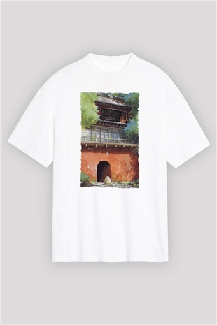 Unisex Ruhların Kaçışı (Spirited Away) Baskılı Beyaz Oversize Oversize T-shirt