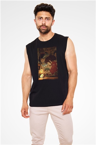 Unisex Ruhların Kaçışı (Spirited Away) Baskılı Siyah Kolsuz T-shirt