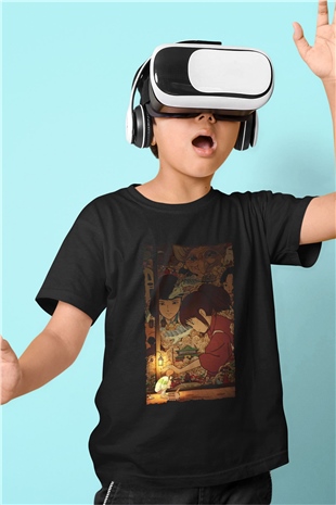 Unisex Ruhların Kaçışı (Spirited Away) Baskılı Siyah Çocuk T-Shirt