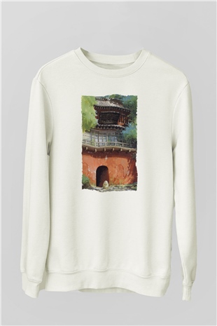 Unisex Ruhların Kaçışı (Spirited Away) Baskılı Beyaz Sweatshirt