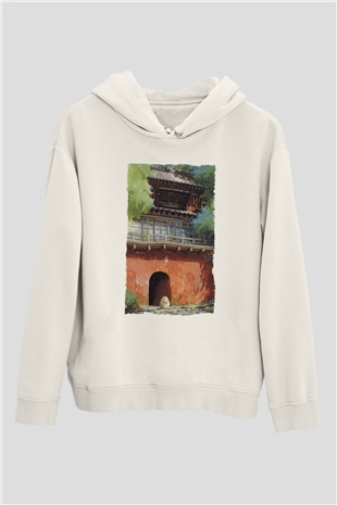 Unisex Ruhların Kaçışı (Spirited Away) Baskılı Beyaz Kapüşonlu Sweatshirt
