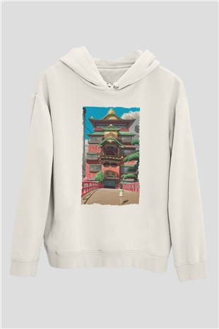Unisex Ruhların Kaçışı (Spirited Away) Baskılı Beyaz Kapüşonlu Sweatshirt