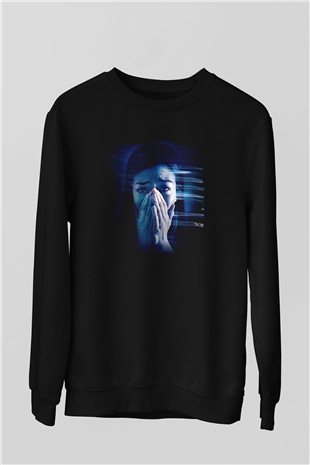 Unisex Safer at Home Baskılı Siyah Sweatshirt
