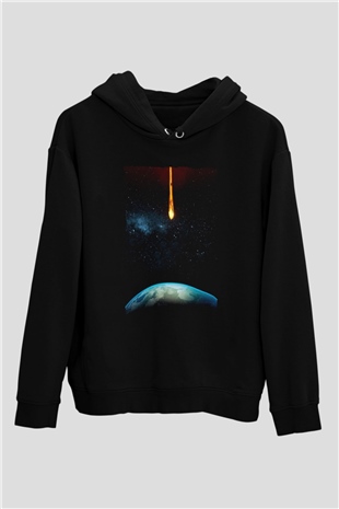 Unisex Salvation Baskılı Siyah Kapüşonlu Sweatshirt