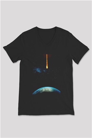 Unisex Salvation Baskılı Siyah V Yaka T-shirt