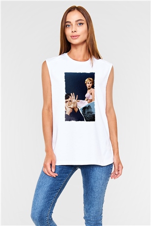 Unisex Sapık (Psycho) Baskılı Beyaz Kolsuz Tişört