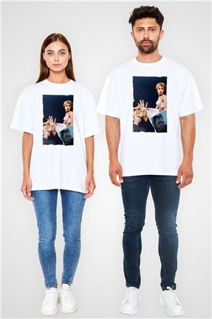 Unisex Sapık (Psycho) Baskılı Beyaz Oversize Tişört