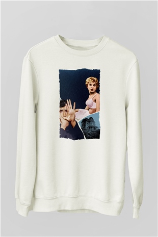 Unisex Sapık (Psycho) Baskılı Beyaz Sweatshirt