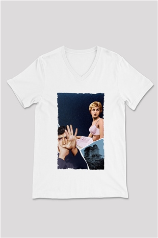 Unisex Sapık (Psycho) Baskılı Beyaz V Yaka Tişört