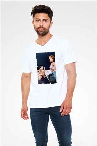 Unisex Sapık (Psycho) Baskılı Beyaz V Yaka Tişört
