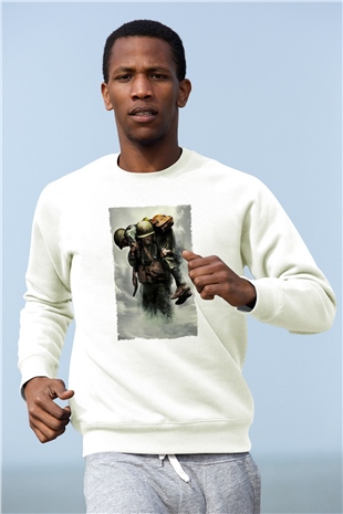 Unisex Savaş Vadisi (Hacksaw Ridge) Baskılı Beyaz Sweatshirt