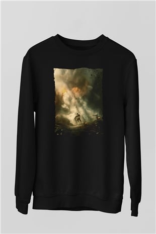 Unisex Savaş Vadisi (Hacksaw Ridge) Baskılı Siyah Sweatshirt