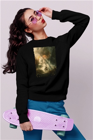 Unisex Savaş Vadisi (Hacksaw Ridge) Baskılı Siyah Sweatshirt