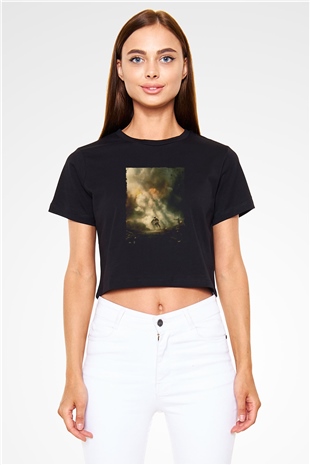 Unisex Savaş Vadisi (Hacksaw Ridge) Baskılı Siyah Crop Top Tişört