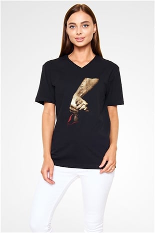 Unisex Schindlerin Listesi (Schindlers List) Baskılı Siyah V Yaka Tshirt