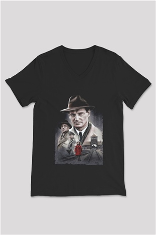Unisex Schindlerin Listesi (Schindlers List) Baskılı Siyah V Yaka T-shirt